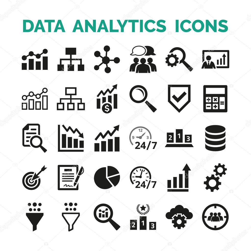 Data analytics icons set on white background. Vector Illustration