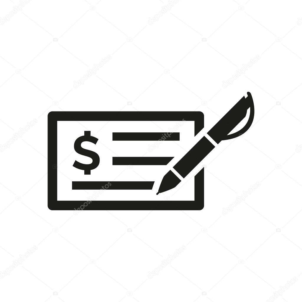 Money check icon on white background. Vector illustration