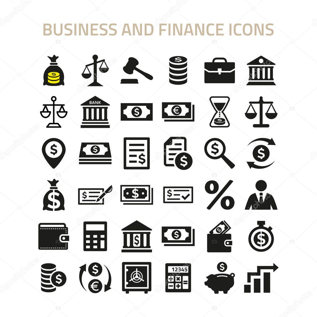 Business and finance icons set on white background. Vector illustration