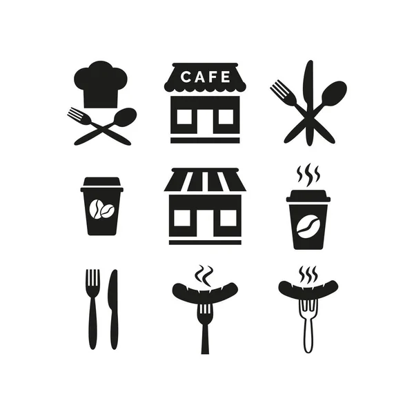 Restaurant Cafe Pictogrammen Witte Achtergrond Vectorillustratie — Stockvector