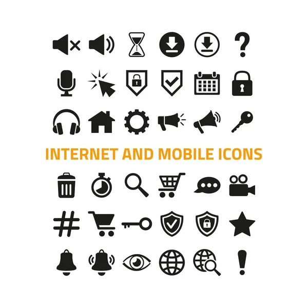 Internet Icone Mobili Impostate Sfondo Bianco Illustrazione Vettoriale — Vettoriale Stock