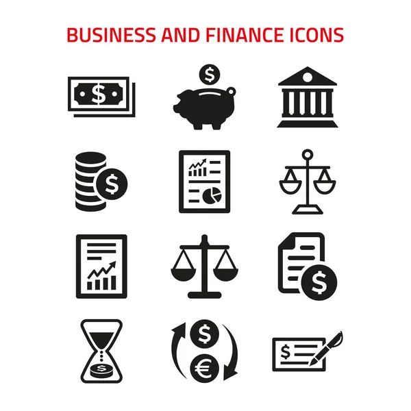 Ícones Negócios Finanças Definidas Fundo Branco Ilustração Vetorial — Vetor de Stock