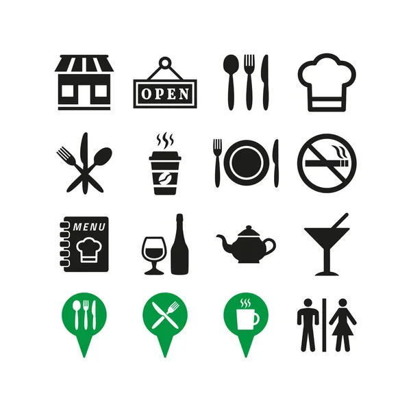 Iconos Restaurantes Cafeterías Sobre Fondo Blanco Ilustración Vectorial — Vector de stock