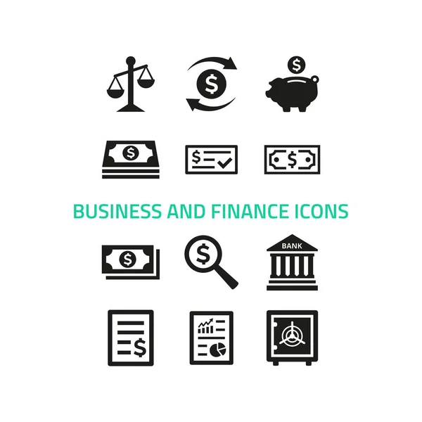 Ícones Negócios Finanças Definidas Fundo Branco Ilustração Vetorial —  Vetores de Stock