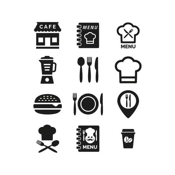 Ristorante Caffetteria Icone Impostato Sfondo Bianco Illustrazione Vettoriale — Vettoriale Stock