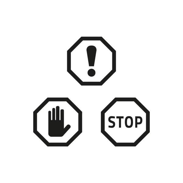 Stop Aandacht Teken Pictogrammen Witte Achtergrond Vector Illustratie — Stockvector