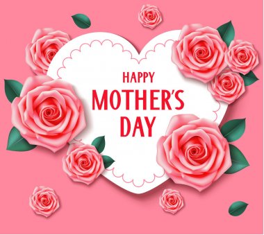 kartı ile kalp ve pembe güller