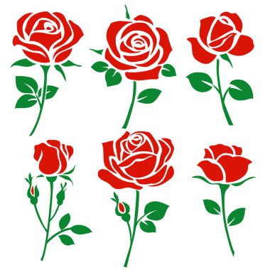 Set of decorative red roses