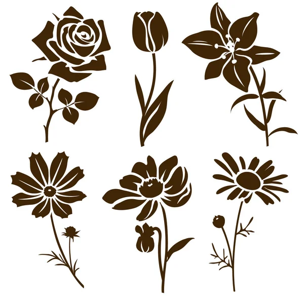 Set of decorative flowers silhouettes — Stock Vector