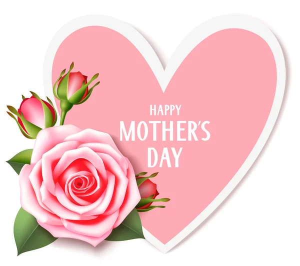 Anyák napi üdvözlőlap, rózsaszín rózsa — Stock Vector