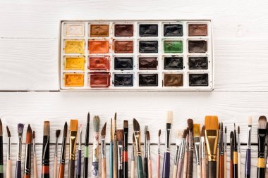 Various paintbrushes and paints clipart