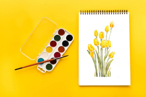 Zeichnung, Farben und Pinsel — Stockfoto