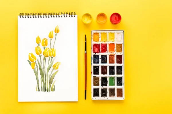 Drawing, paints and brush — Stock Photo