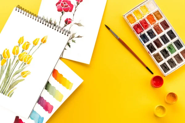 Zeichnungen, Farben und Pinsel — Stockfoto