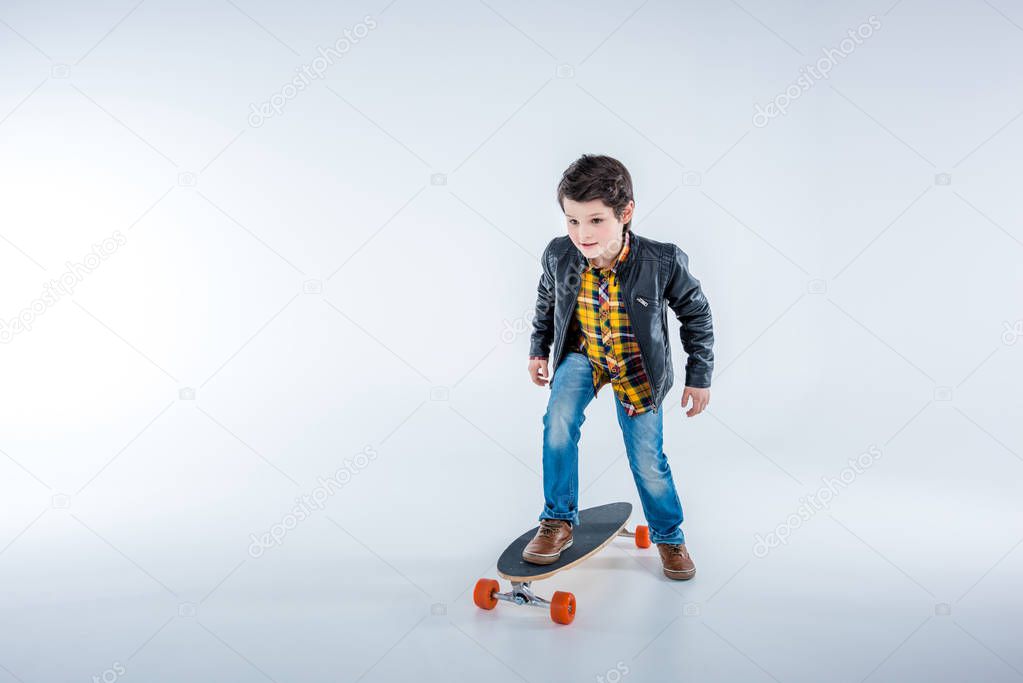Boy riding skateboard