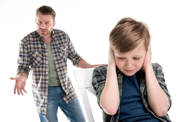 Vater und Sohn im Konflikt Stockbild