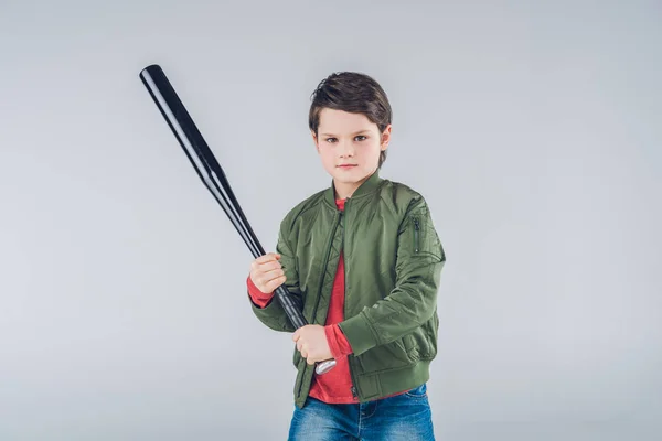 Niño con bate de béisbol - foto de stock