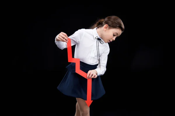 Girl with red arrow — Stock Photo