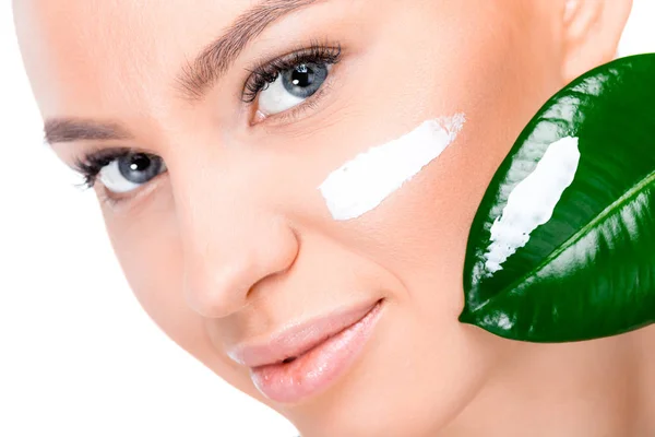 Woman with cream on face — Stock Photo, Image