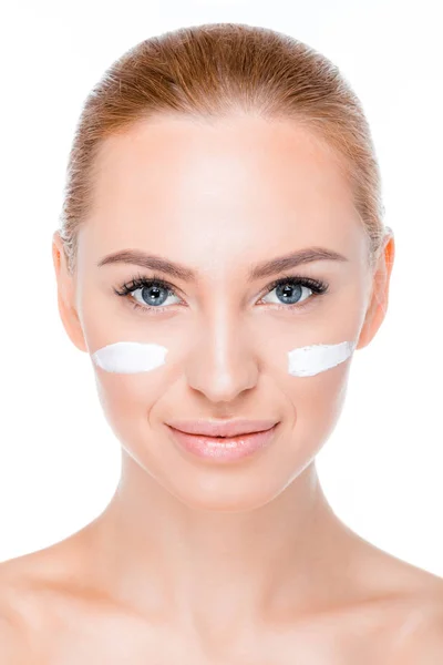 Woman with cream on face — Stock Photo, Image