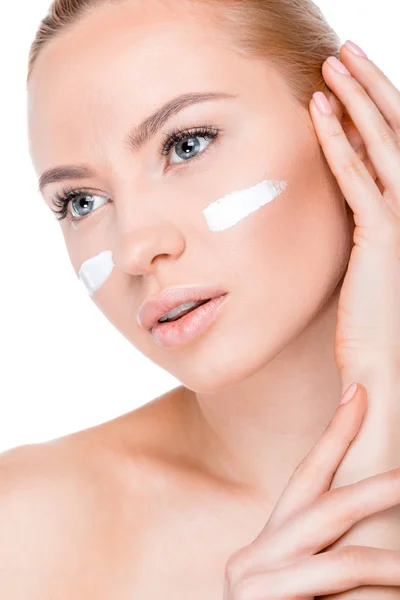 Woman with cream on face — Stock Photo, Image