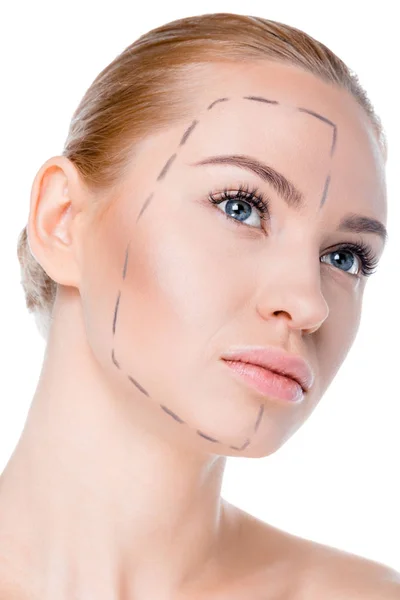 Woman with correction lines — Stock Photo, Image