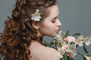 young woman with flowers clipart