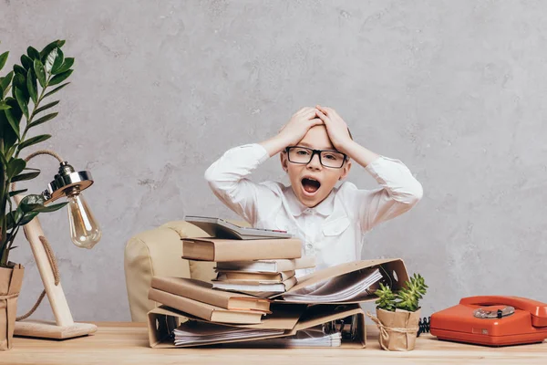 Stressed kid at workplace — Stock Photo, Image