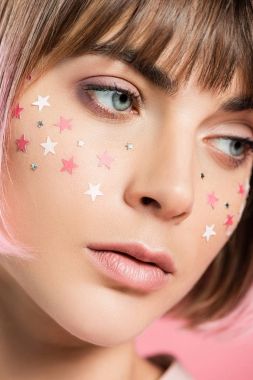 woman with pink stars on face clipart