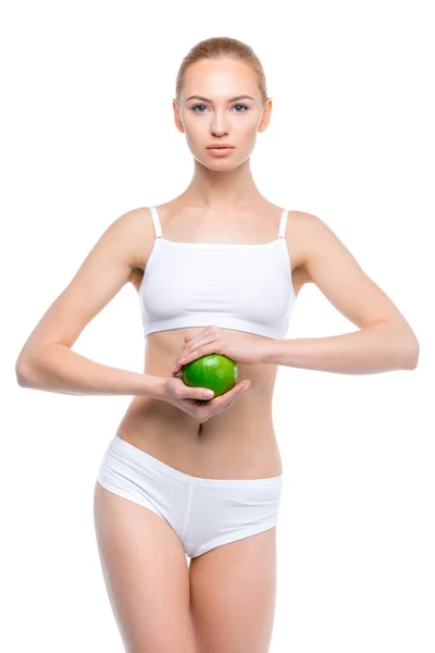 Mujer joven con manzana - foto de stock