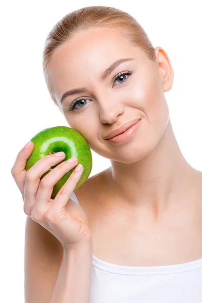 Mujer joven con manzana - foto de stock