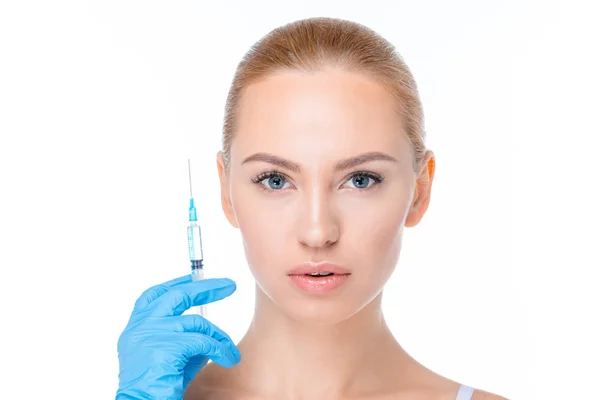 Woman with syringe for injection — Stock Photo