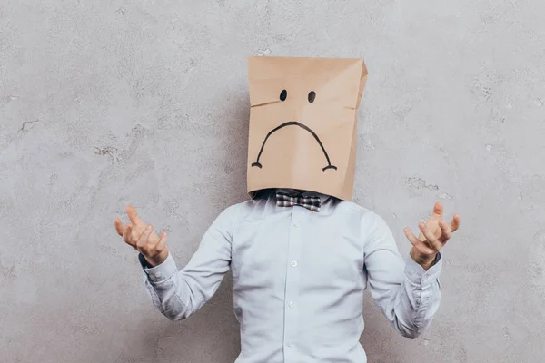 Kid with paper bag on head — Stock Photo