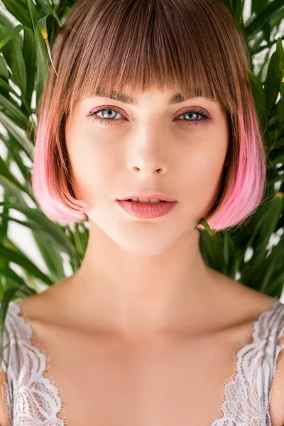 Young woman with pink hair — Stock Photo