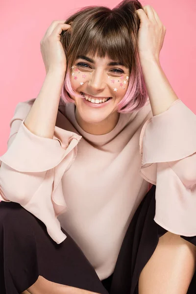 Laughing woman with creative makeup — Stock Photo