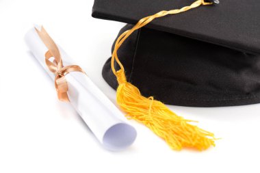 Graduation mortarboard and diploma  clipart