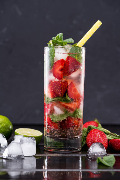 strawberry lemonade with ice cubes