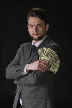 işadamı dolarlık banknotlar ile