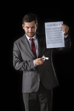 businessman holding contract clipart