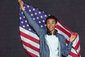 teen boy with usa flag