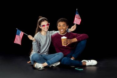 teen couple with usa flags clipart