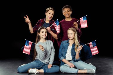 teens with usa flags clipart