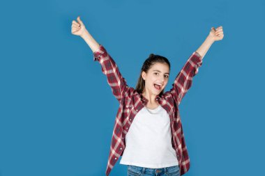 teen girl raising hands clipart