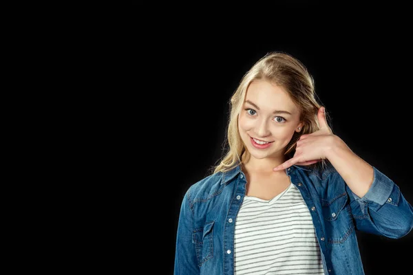 Menina fazendo me chamar gesto — Fotografia de Stock