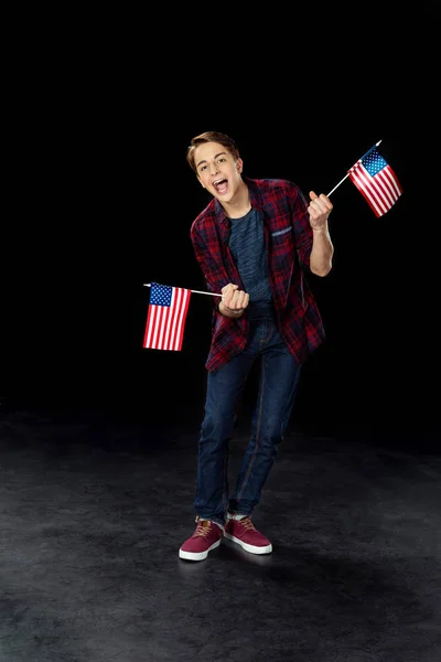 Adolescent băiat cu steaguri SUA — Fotografie, imagine de stoc