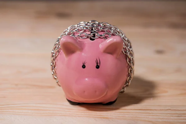 Pink ceramic piggy bank — Stock Photo