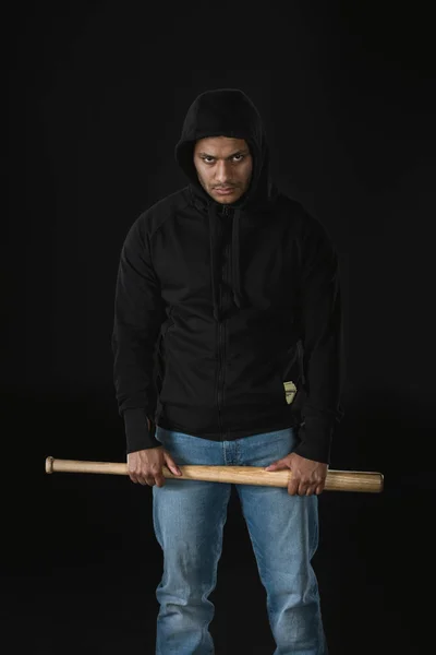 African american robber with baseball bat — Stock Photo