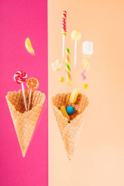 Waffle cones and candies  clipart