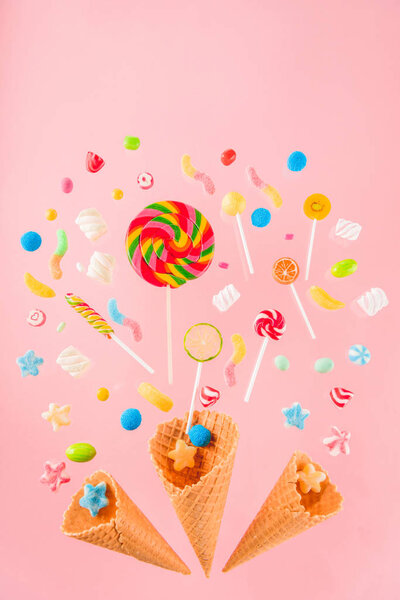 Waffle cones and candies 