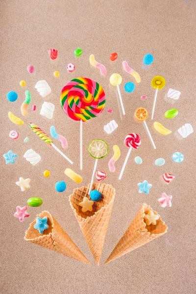 Waffle cones and candies — Free Stock Photo